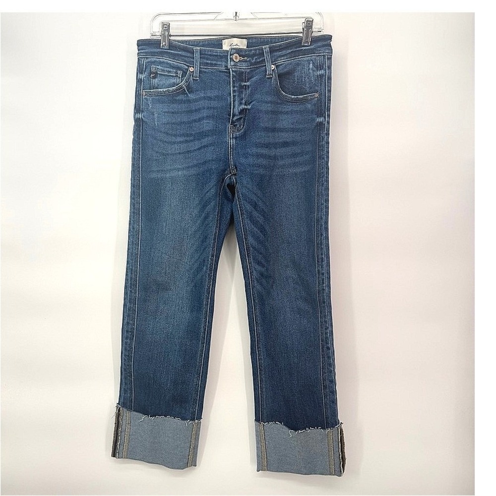 KanCan Jeans Straight Leg Cuffed High Rise Raw Hem Everyday Classic Denim 7/27
